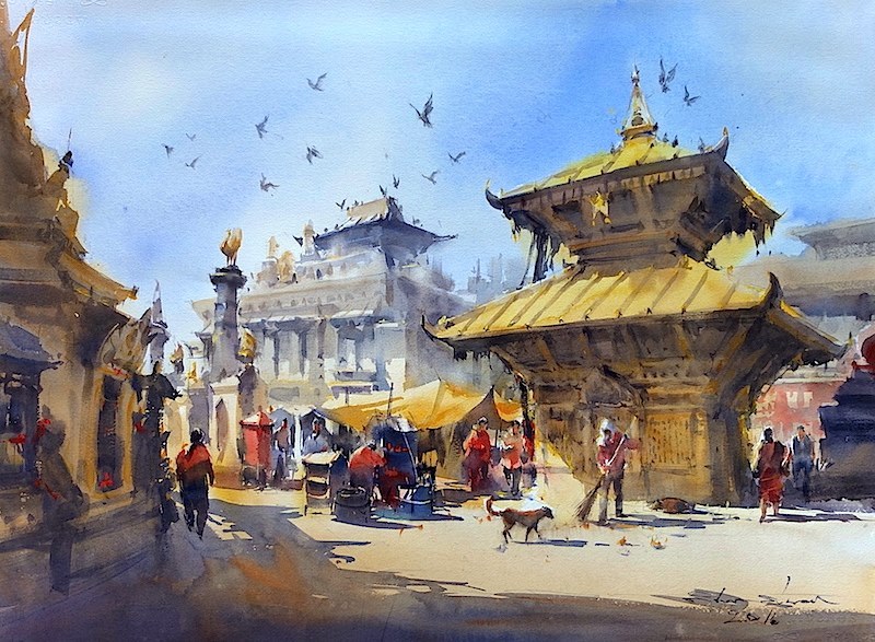 800x587 Thai Watercolor Artist Paints Mind Blowing Landscapes Of Nepal