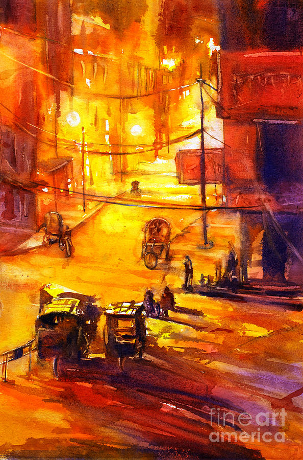 594x900 Watercolor Painting Of Kathmandu Street Nepal Painting By Ryan Fox