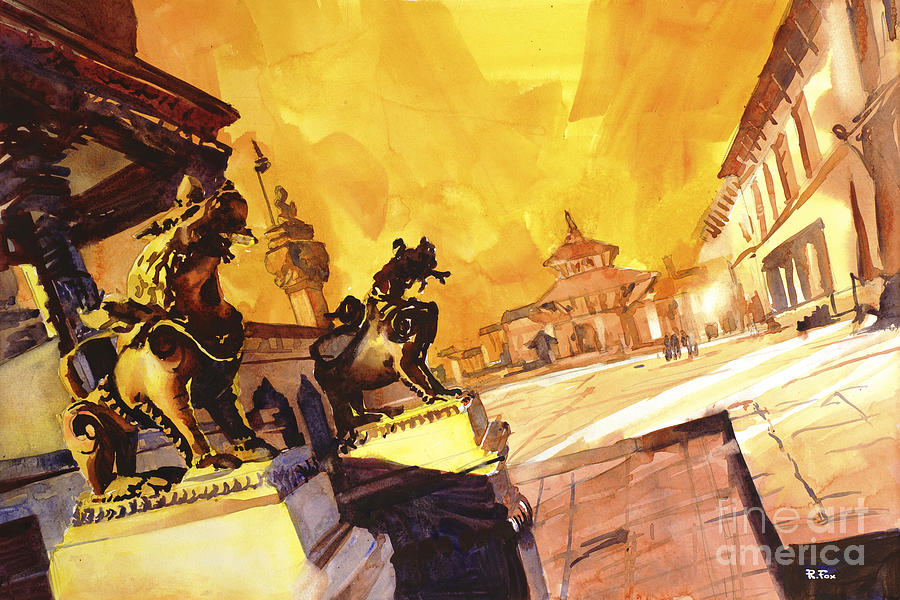 900x600 Watercolor Painting Of Nepalese Statues Bhaktapur Nepal Painting