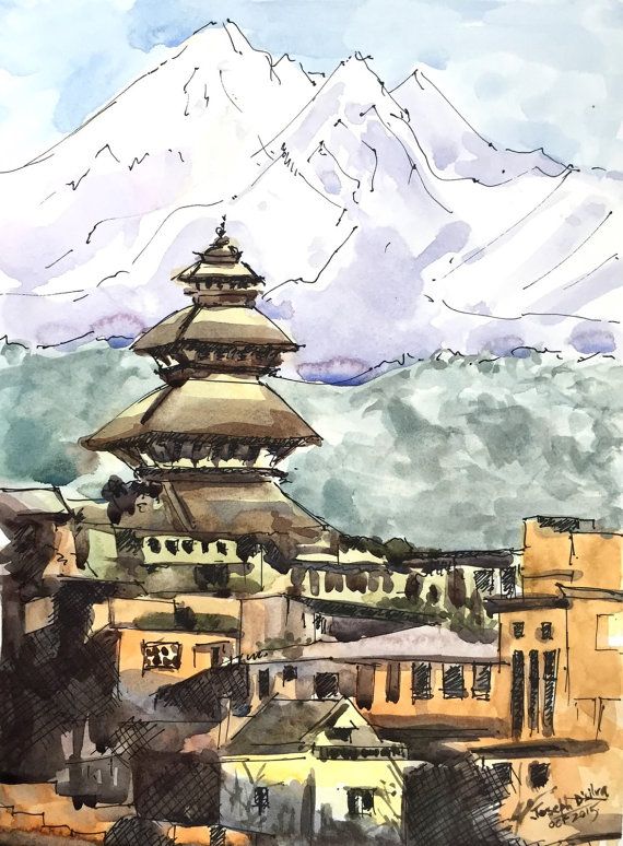 570x774 Bhaktapur, Nepal Watercolor Painting, Watercolors Paintings