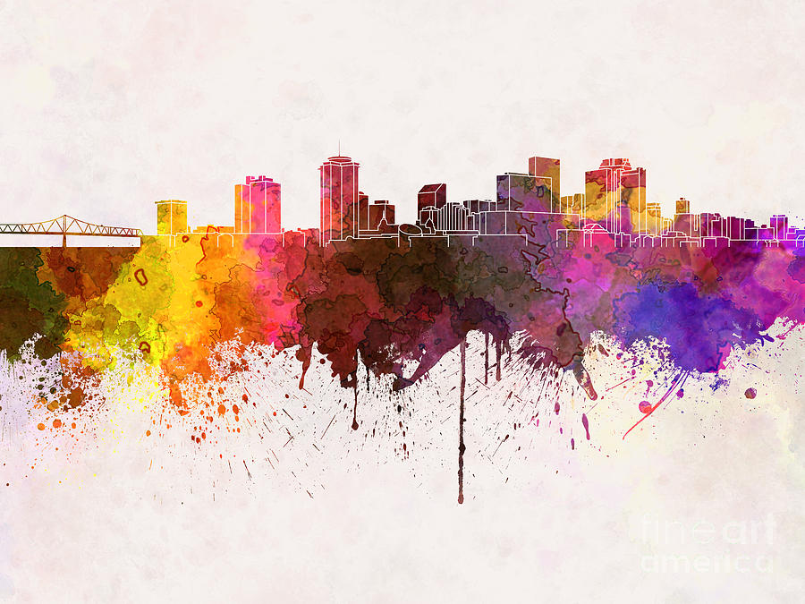 900x675 New Orleans Skyline In Watercolor Background Painting By Pablo Romero