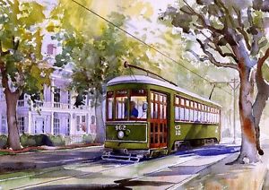 300x212 New Orleans Streetcar St. Charles Line Garden District Watercolor