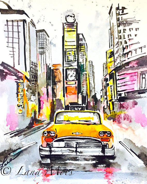 570x711 New York City Love Watercolor, Original Watercolor Painting By