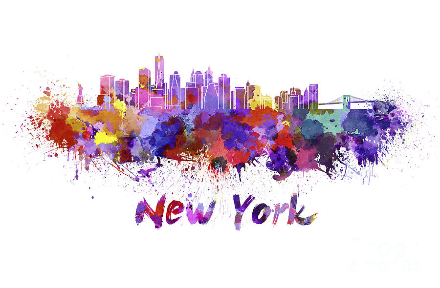 900x590 New York Skyline In Watercolor Painting By Pablo Romero