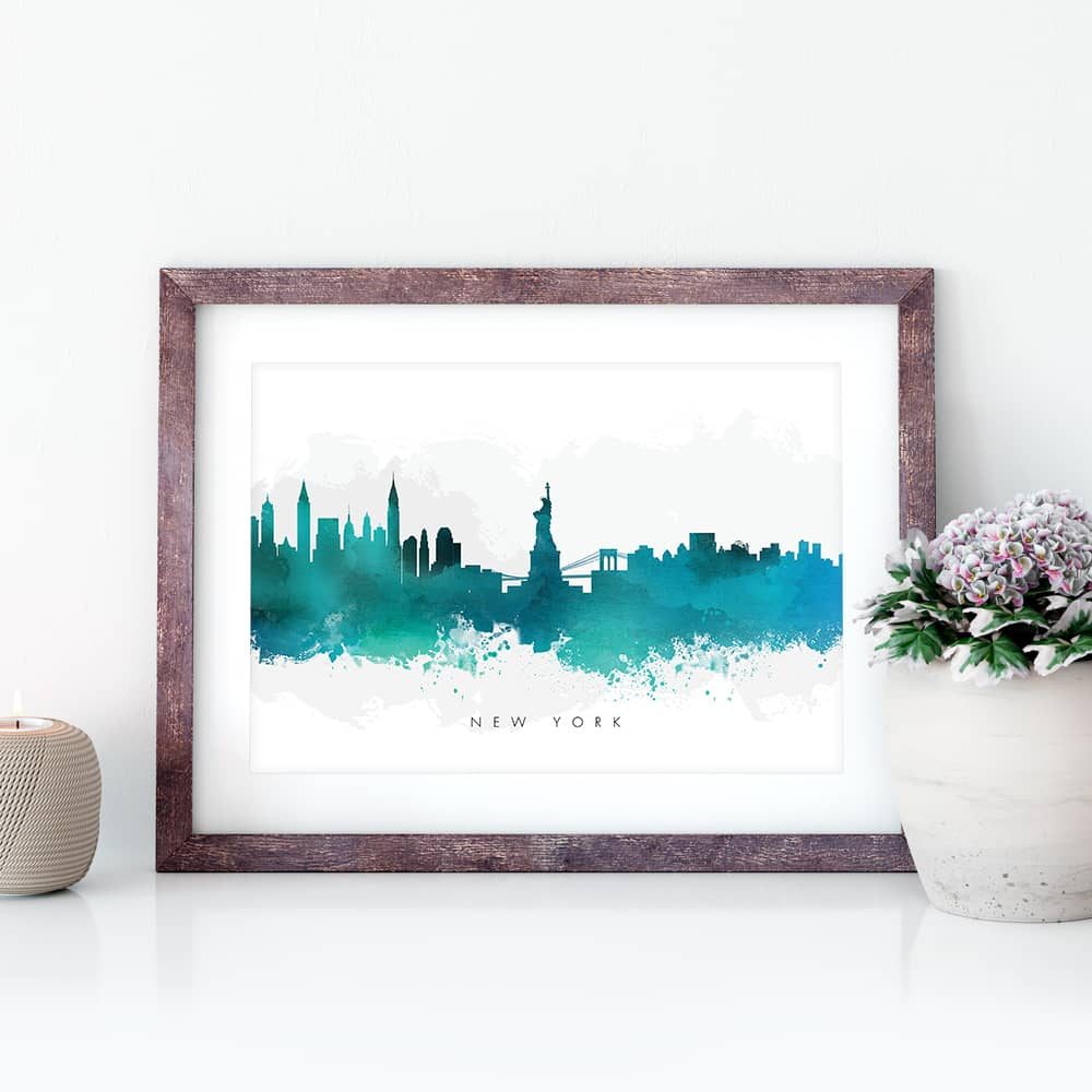 1000x1000 New York Skyline, Green Watercolor Print Dead Good Art