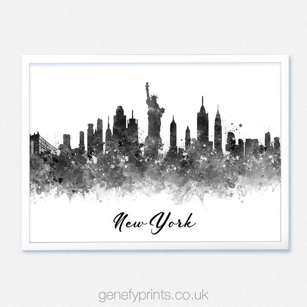 600x600 New York Skyline Black And White Watercolor Print
