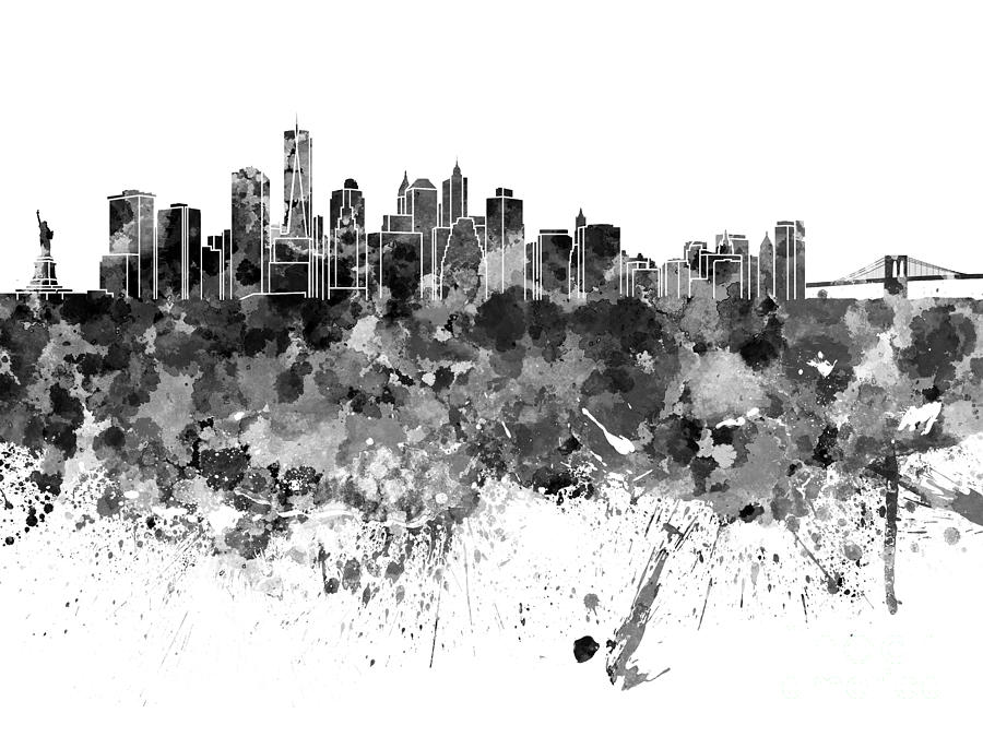 900x675 New York Skyline In Watercolor On White Background Painting By