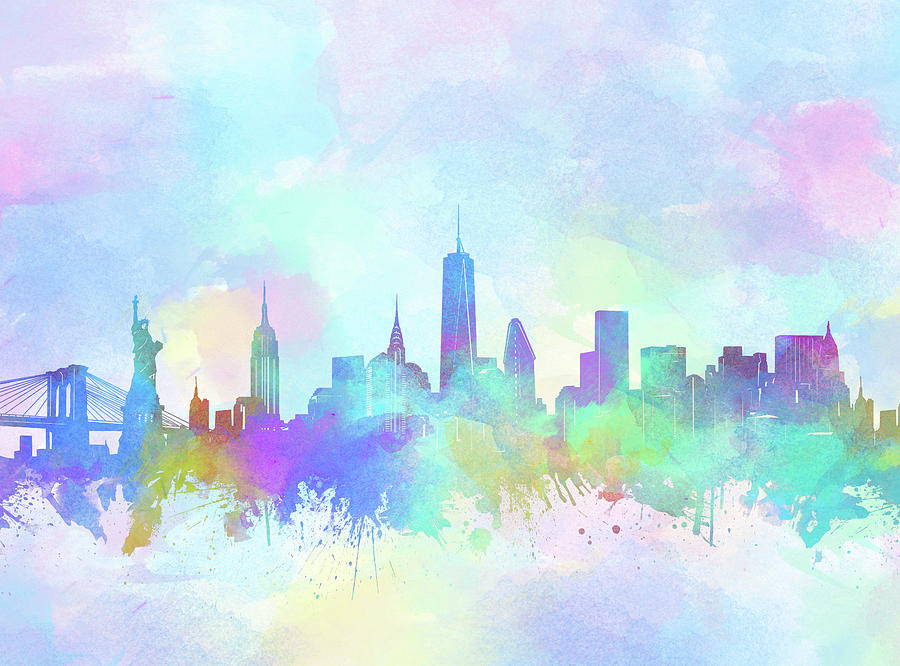 900x666 New York Skyline Watercolor 7 Digital Art By Bekim Art