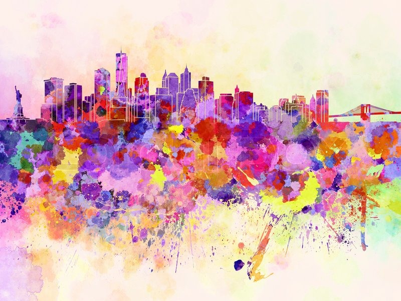 800x600 New York Skyline In Watercolor Background Stock Photo Colourbox