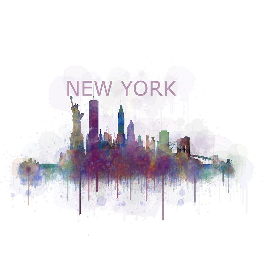 900x900 Ny New York City Skyline V4 Watercolor Painting By Hq Photo