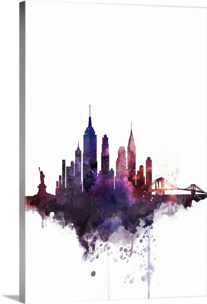 680x1000 New York City Watercolor Cityscape Wall Art, Canvas Prints, Framed