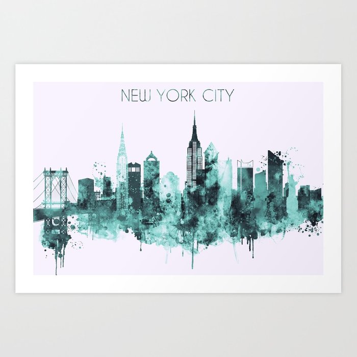 700x700 New York City Blue Watercolor Skyline Art Print By Dimdom Society6