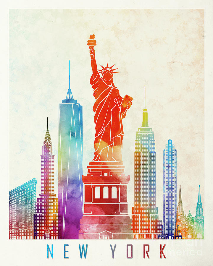 720x900 New York Landmarks Watercolor Poster Painting By Pablo Romero