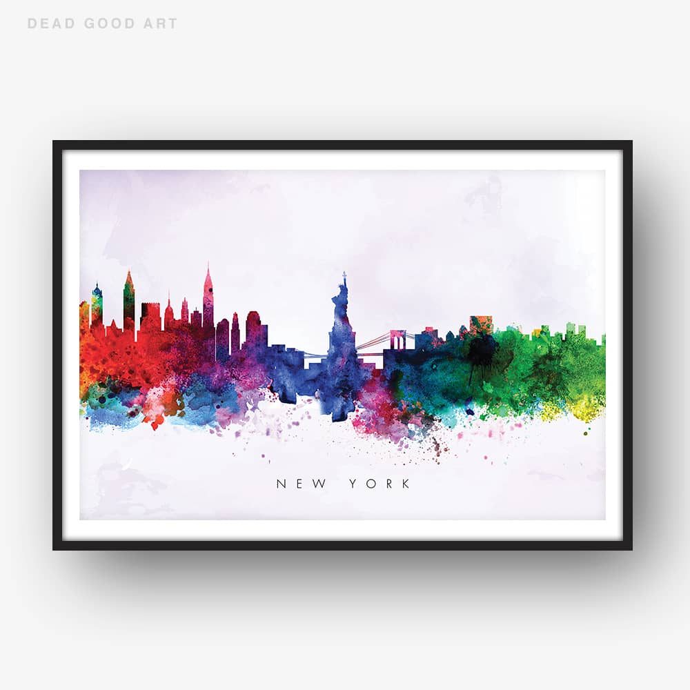 1000x1000 New York Skyline, Purple Wash Watercolor Print Dead Good Art