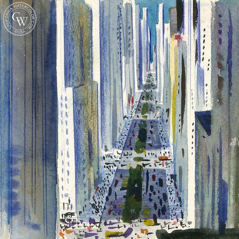 798x800 New York Wall Street, Art By Lee Blair California Watercolor