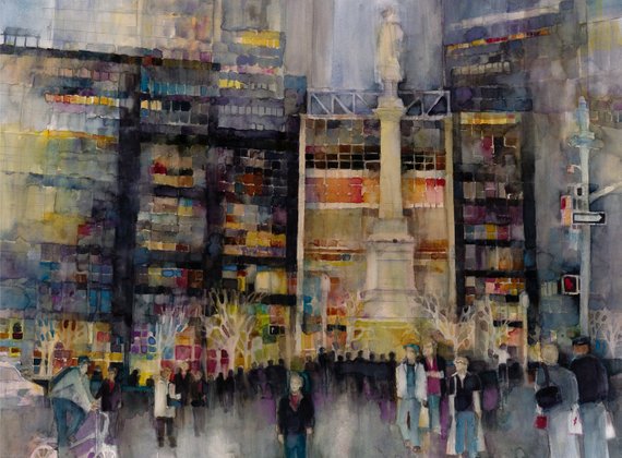 570x420 New York Watercolor Kodak Print Time Warner Columbus Circle Etsy