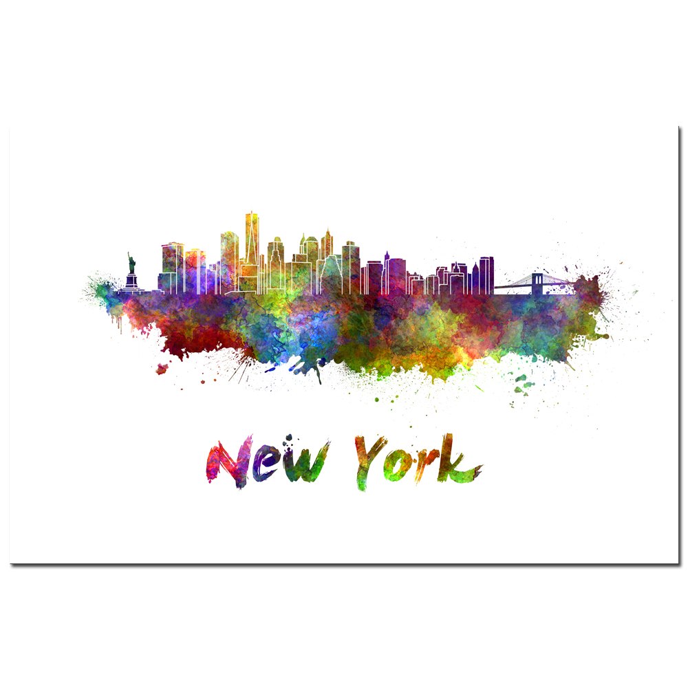1000x1000 Watercolor City Splash Skyline New York Wall Art Canvas Print
