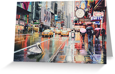 441x283 Detour Pelican In New York Watercolor Greeting Cards By Paul