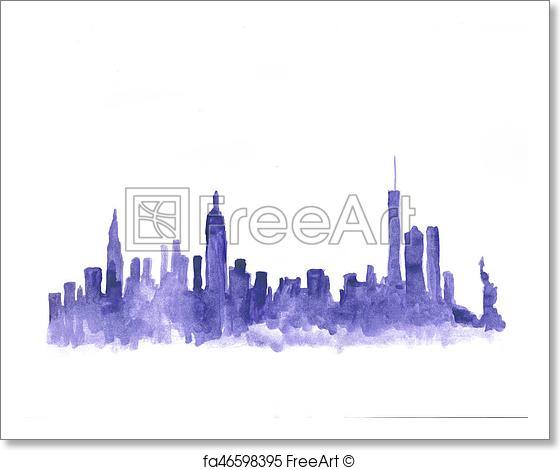 560x470 Free Art Print Of Watercolor Skyline Of New York. Watercolor