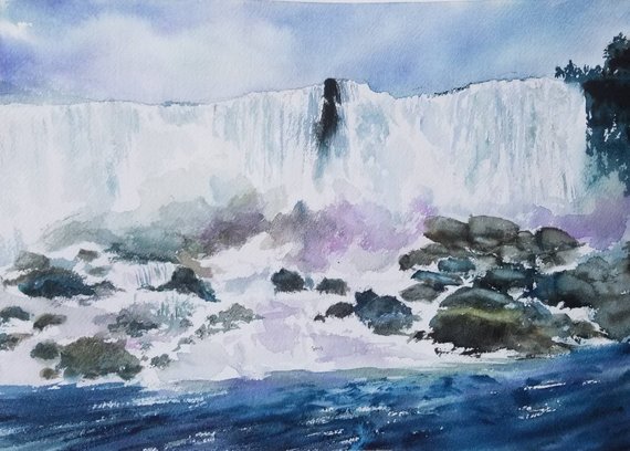 570x408 Niagara Falls Original Watercolor Painting Handmade Art Wall Etsy
