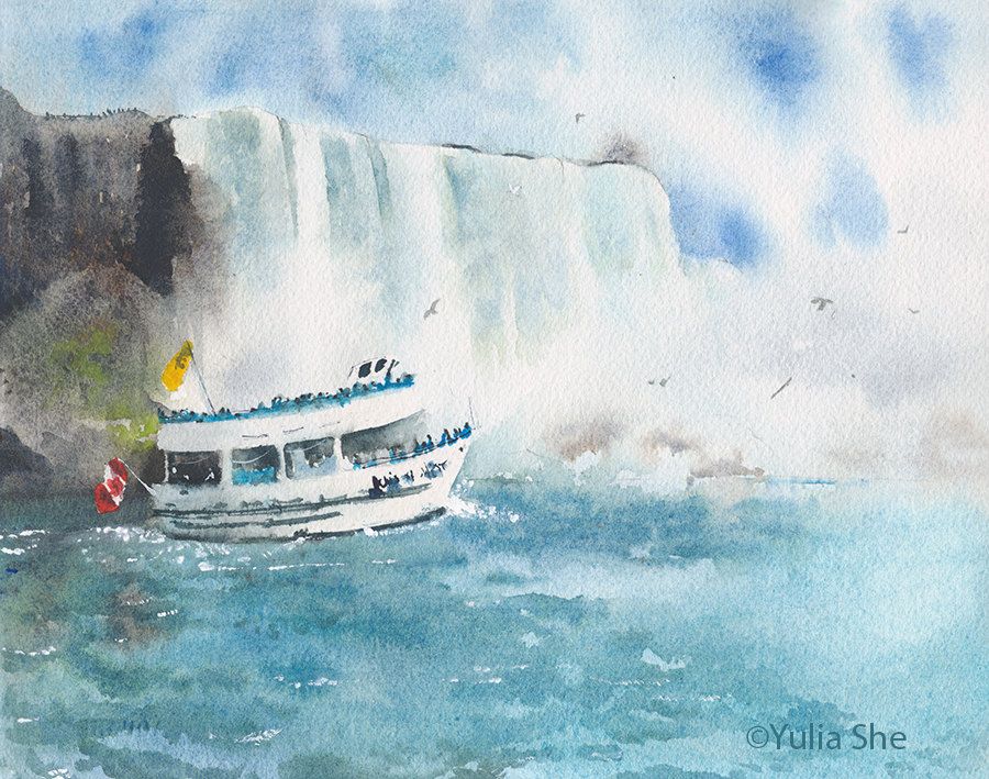 900x709 Original Watercolor Painting Niagara Falls Landsape 8 18x10 14