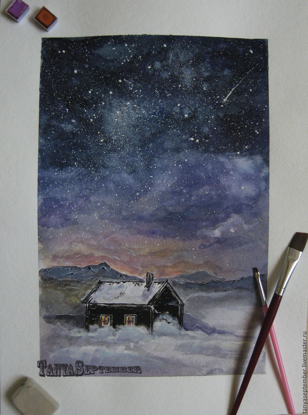 1038x1396 Painting Watercolor Night Sky Shop Online On Livemaster With