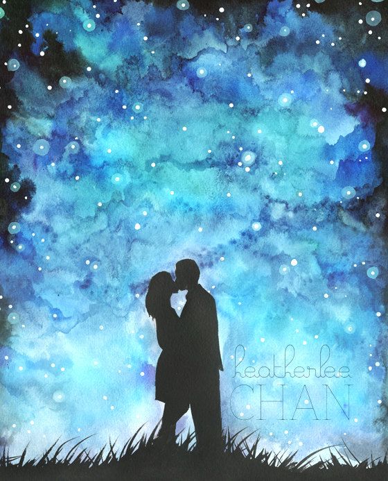 560x693 Starry Night Sky And Lovers Watercolor Art By Ladypoppins