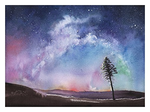 500x376 Night Sky Painting, Landscape Art Print, Galaxy