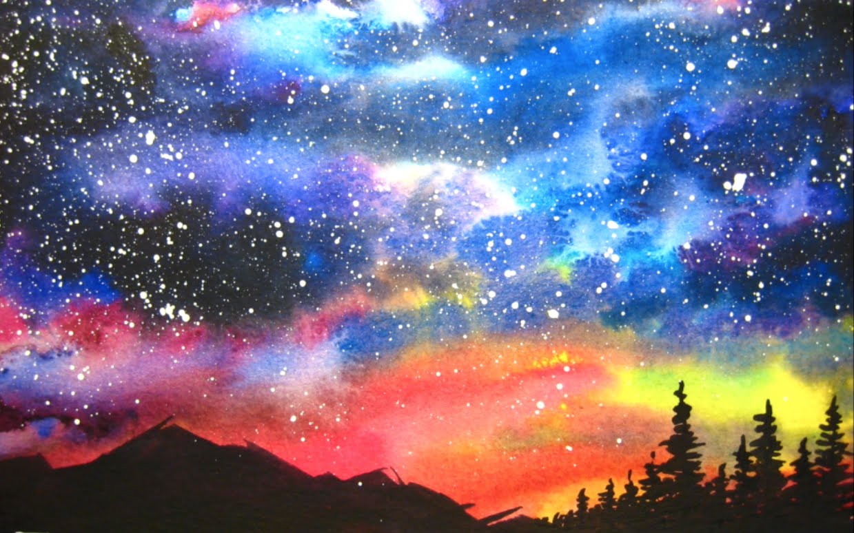 1239x774 Watercolor Starry Night Sky Speed Painting