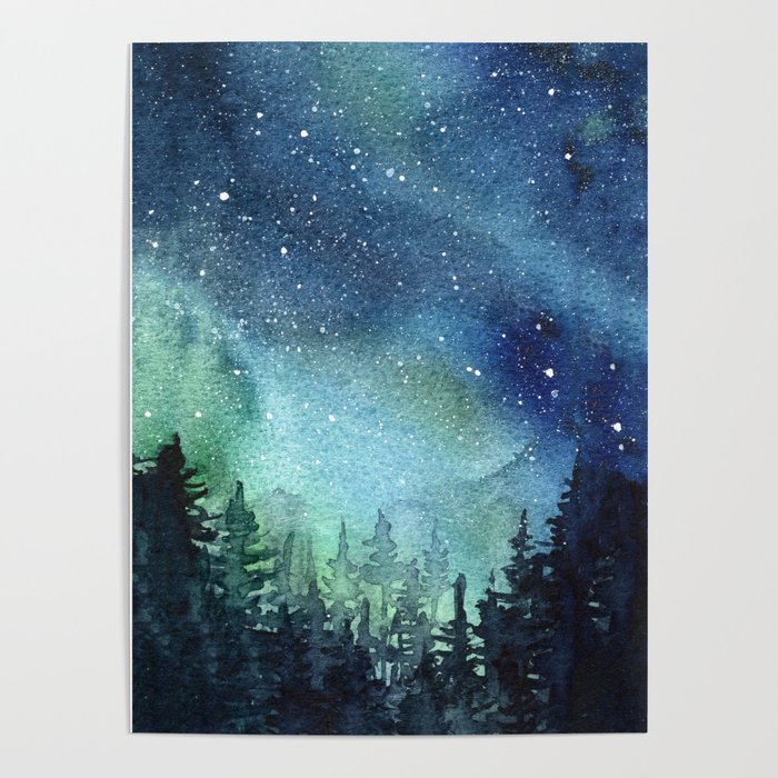 700x700 Galaxy Watercolor Space Night Sky Nebula Painting Aurora Poster By