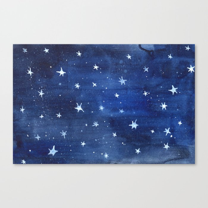 700x700 Midnight Stars Night Watercolor Painting By Robayre Canvas Print