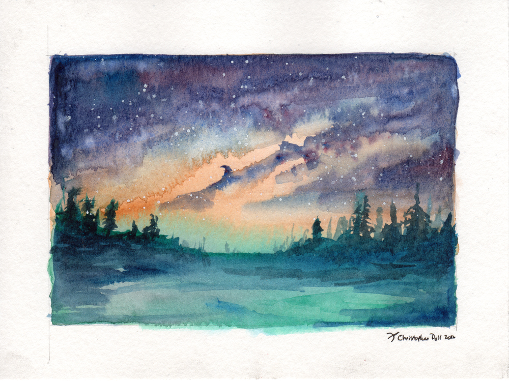 1000x749 Starry Night Sky Original Watercolor Space Art By Christopher Doll