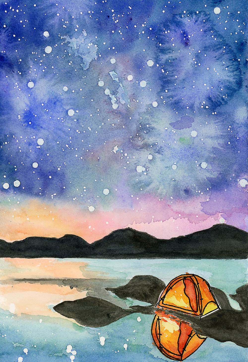 1000x1459 Camping Night Sky Watercolor Print Idaho Adventures Art