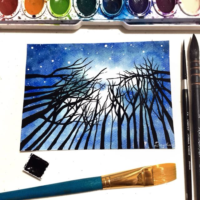 640x640 Watercolor Starry Night Sky Painting, Design Amp Craft, Artwork On