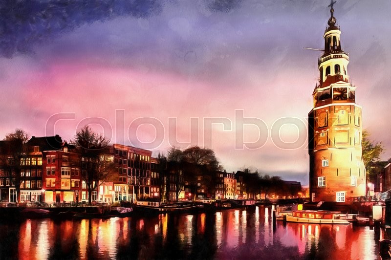 800x532 Beautiful Calm Night View Of Amsterdam City. The Works In The