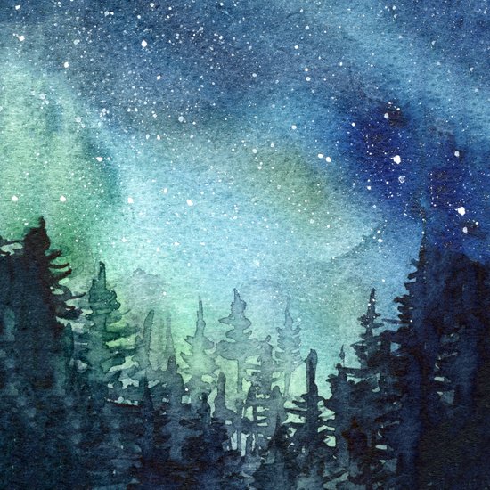 550x550 Galaxy Watercolor Space Night Sky Nebula Painting Aurora