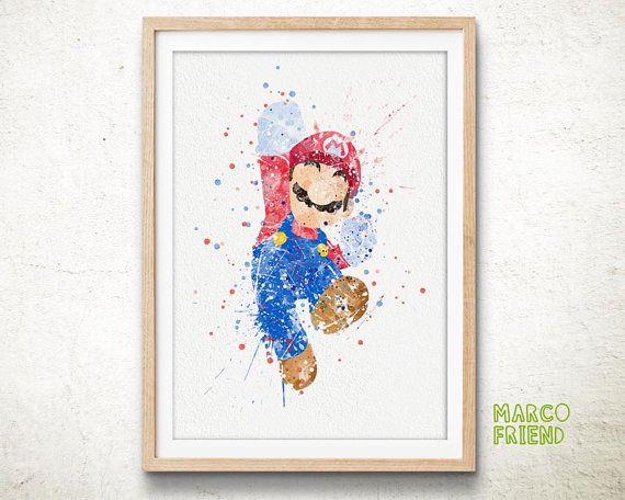 570x456 Super Mario Bros Watercolor Art Print Poster