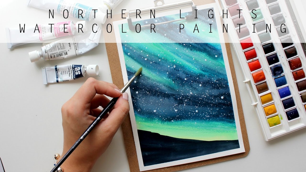 1280x720 Northern Lights Sky Lights Up Above Watercolor Painting Time