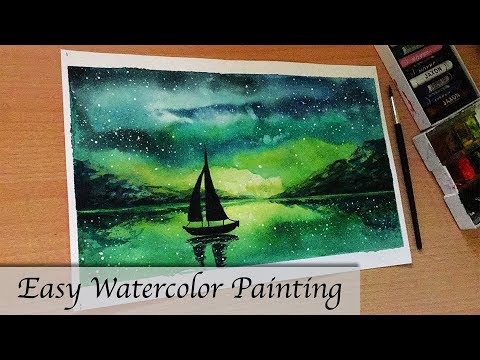 480x360 Northern Lights Easy Watercolor Painting Time Lapse Art
