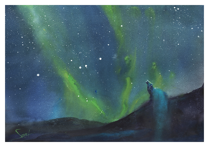 848x600 Northern Lights 2 Watercolor Animal Paintings