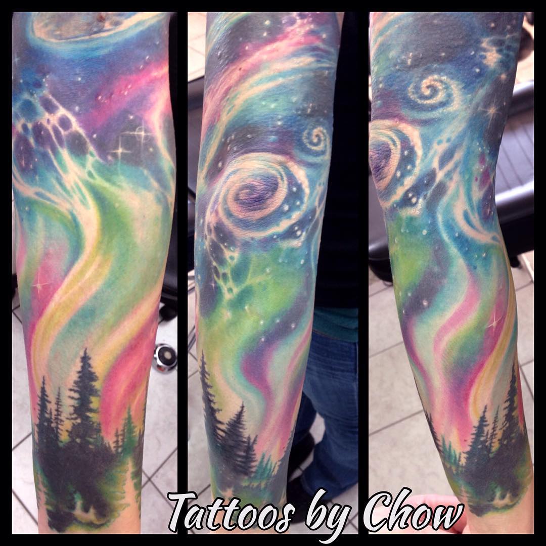 1080x1080 Amazing Northern Lights Watercolor Sleeve Venice Tattoo Art Designs