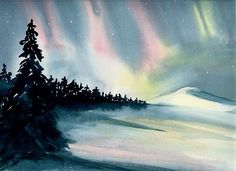 236x171 Northern Lights Original Watercolour Copyrightriverwalker Arts