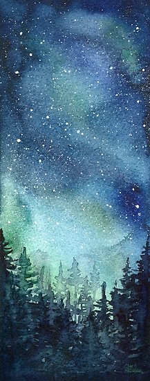 217x550 Watercolor Galaxy Nebula Aurora Northern Lights Painting Posters