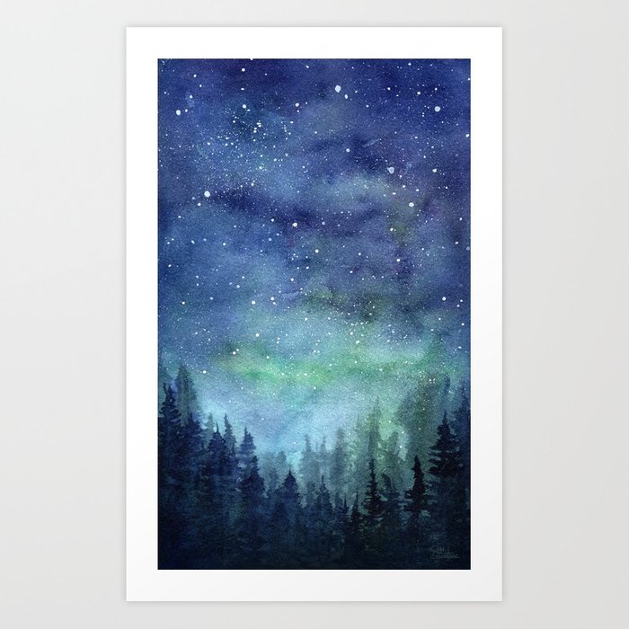 700x700 Watercolor Galaxy Nebula Northern Lights Painting Art Print By