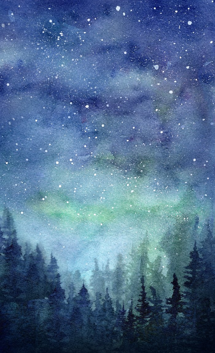 700x1146 Watercolor Galaxy Nebula Northern Lights Painting Window Curtains