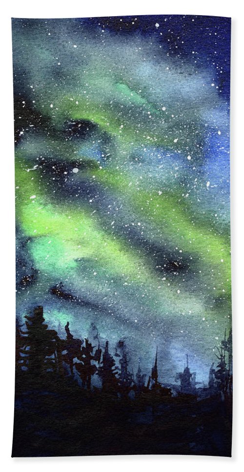 500x967 Galaxy Watercolor Nebula Northern Lights Beach Sheet For Sale By