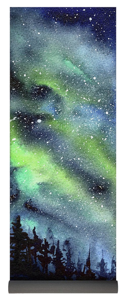 500x1171 Galaxy Watercolor Nebula Northern Lights Yoga Mat For Sale By Olga