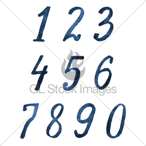 500x500 Watercolor Blue Numbers Set On White Gl Stock Images