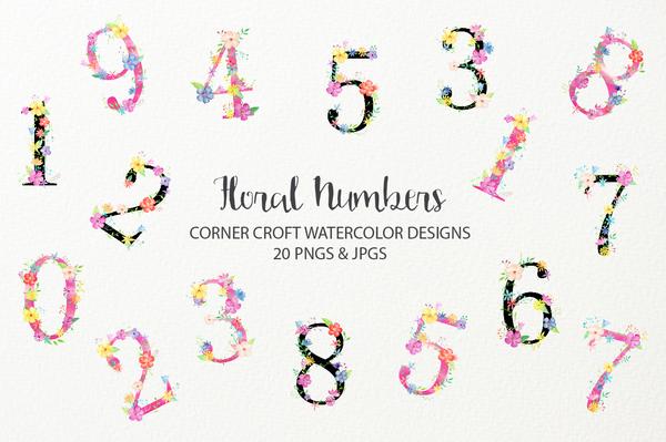 600x399 Watercolor Floral Number Clipart, Floral Numbers For Instant