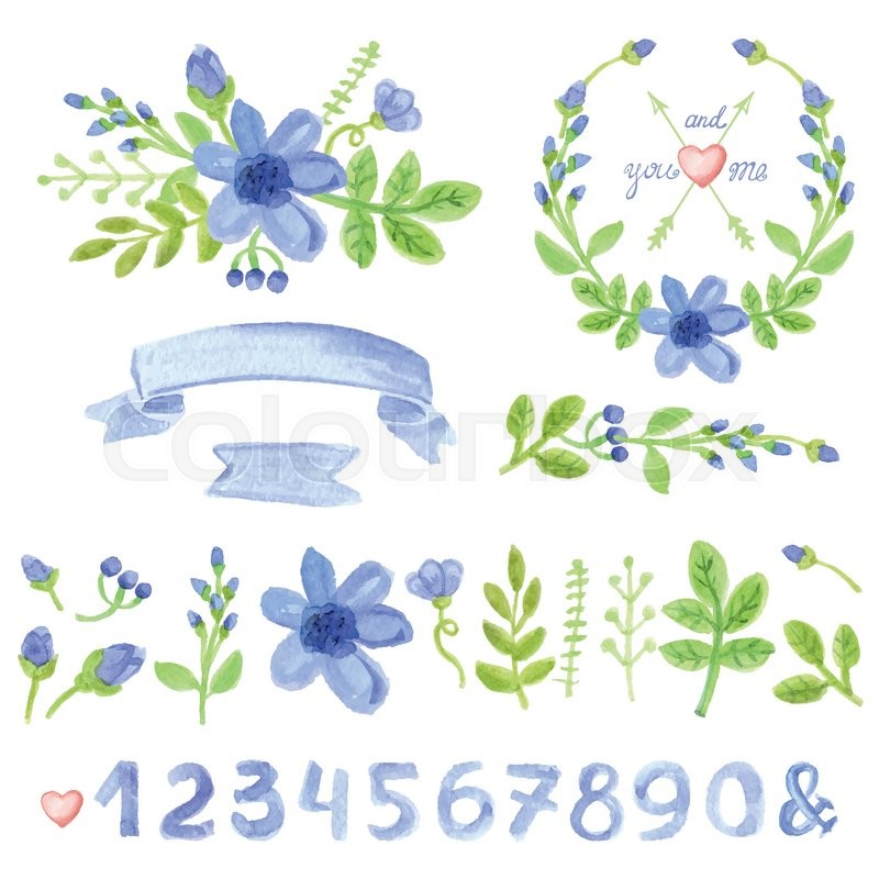 800x800 Watercolor Blue Daisy Flowers,green Branches,leaves ,wreaths And
